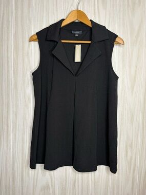 Alfani Black Sleeveless Collared Tunic Top